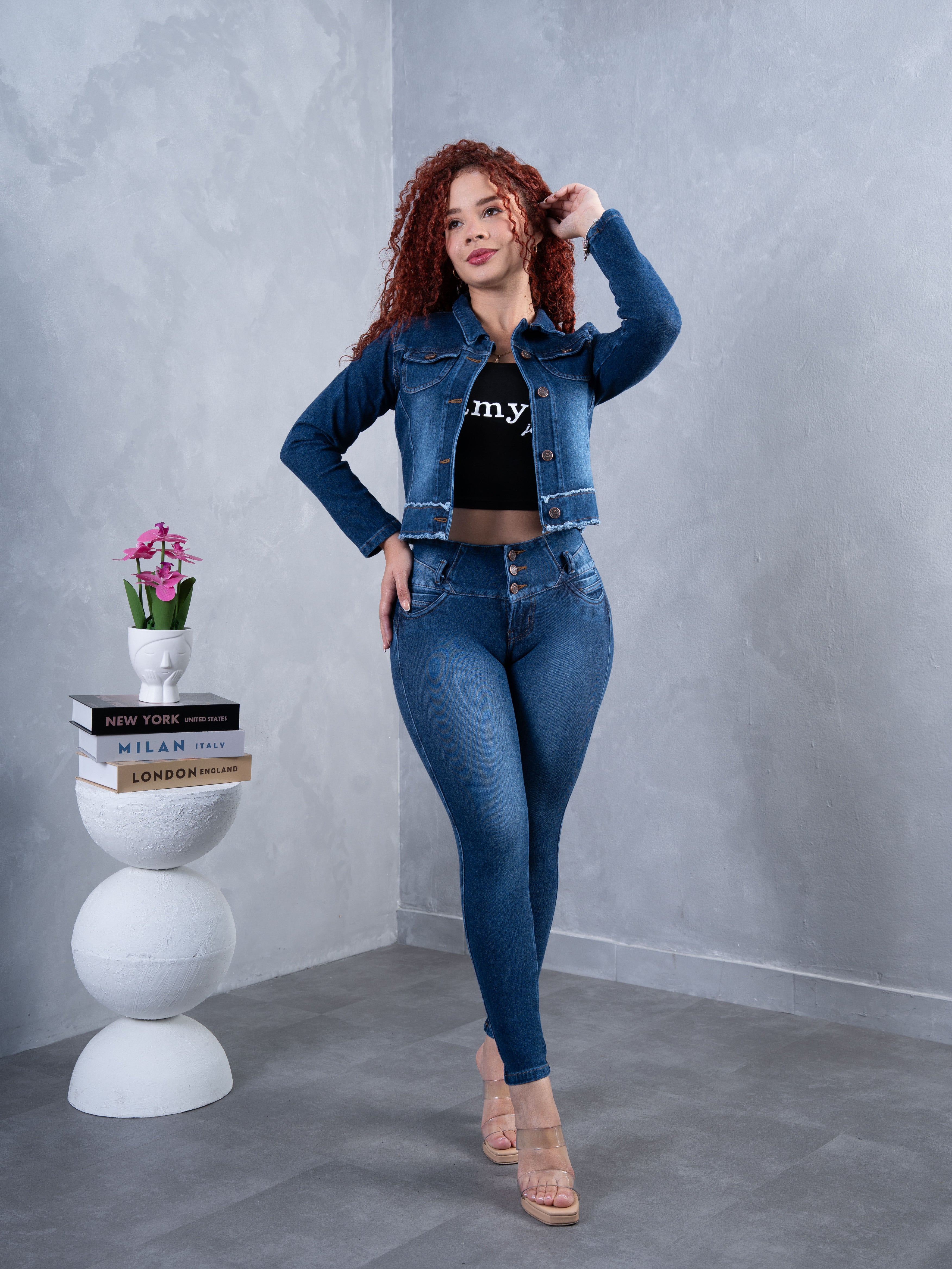 Conjunto Clásico azul cuello camisero